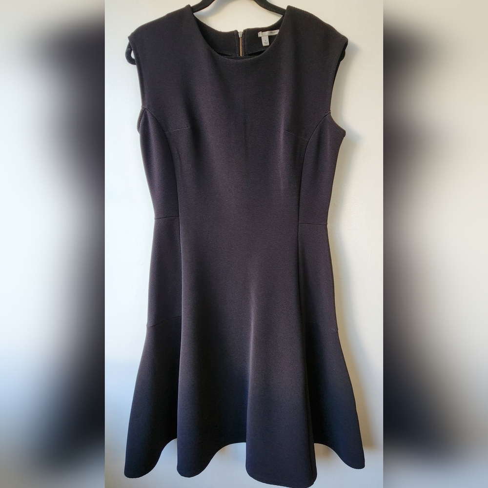 Halogen Ottoman Knit Fit Flare Black Cap Sleeves Size M Mini Dress Zipper - Picture 3 of 9